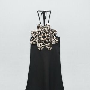 Elegant Black and Cream Halter Knit Dress